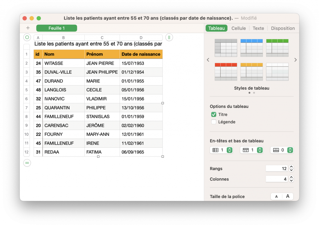 Export de l'assistant IA Oremia vers Apple Numbers