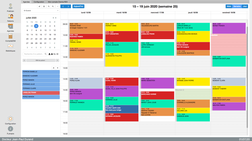 consulter son agenda dans le logiciel